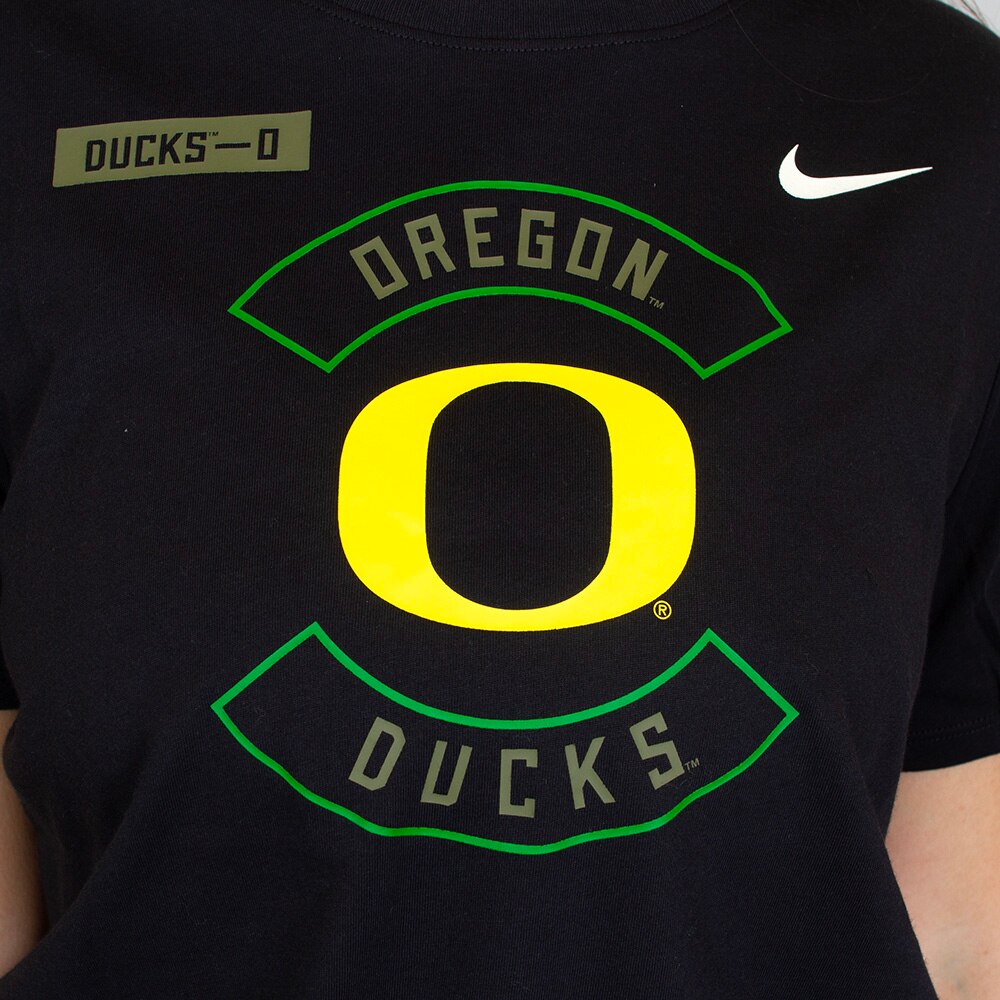 Classic Oregon O, Nike, Black, Crew Neck, Cotton Blend, Women, Flag, Military Pack, T-Shirt, 954298